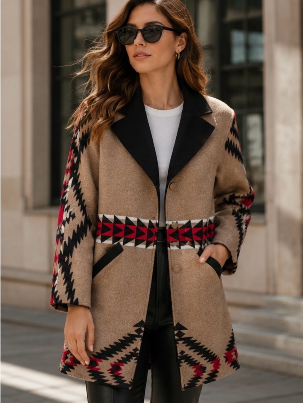 Pendleton Virgin Wool Aztec Tribal South Western Boho Blanket Coat